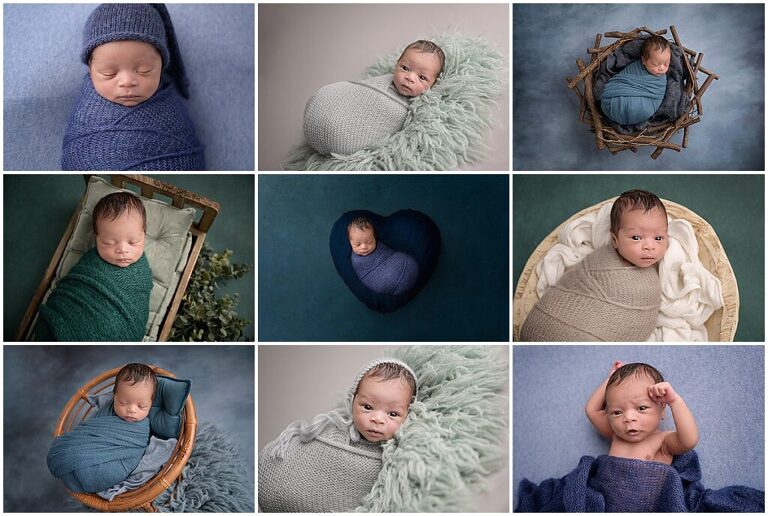 10 day old newborn baby boy is photographed swaddled in different setups at Cherilyn Haines Photography's studio in Baton Rouge, Louisiana.