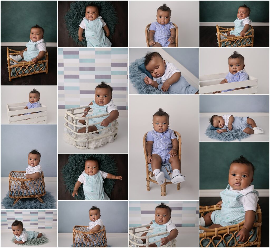7 month old baby boy is photographed by cherilyn haines photography at her studio in baton rouge. Cherilyn also photographed this baby boy as a newborn and will photograph his 1 year session as well.