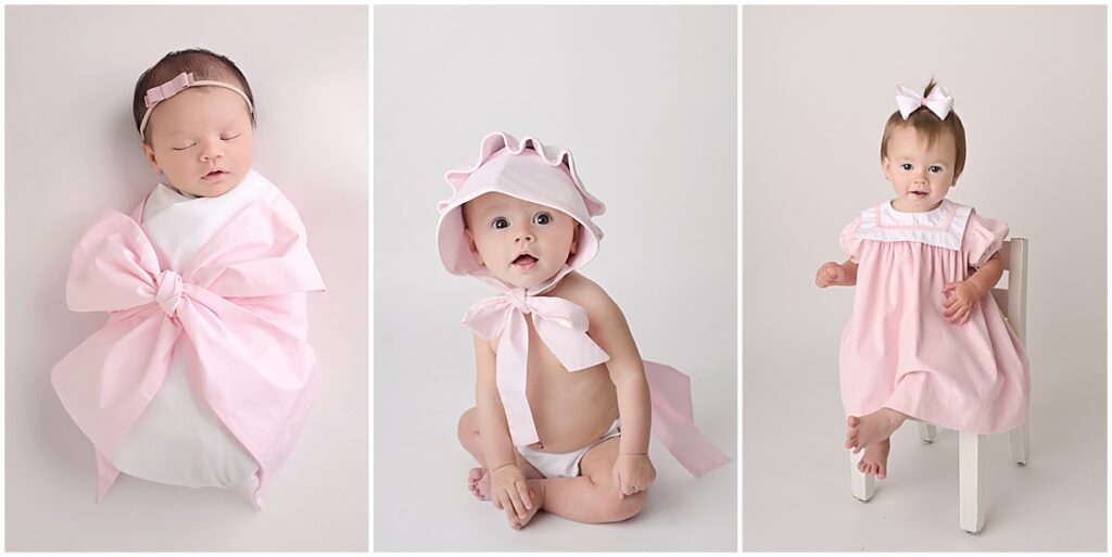 Baton Rouge, Louisiana maternity, newborn, and baby photographer; progression shots of baby as a newborn, 6 month old, and 1 year old