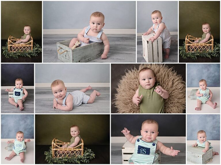 6 month old baby boy is photographed at Cherilyn Haines photography's studio in Baton Rouge, Louisiana.