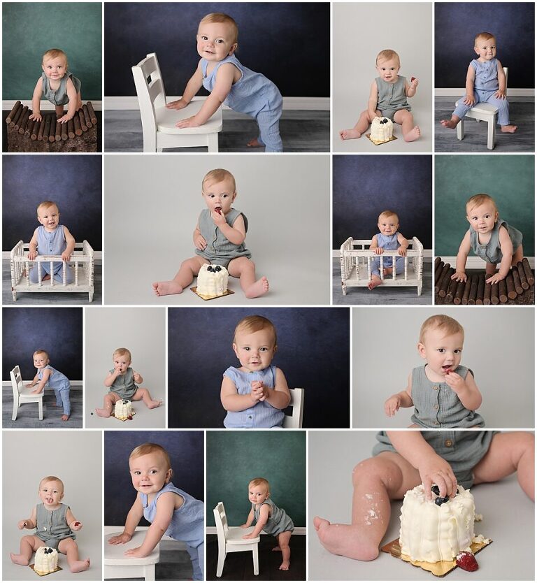 1 year portraits of a baby boy with Cherilyn Haines Photography at her studio in Baton Rouge, Louisiana. Simple cake smash session.
