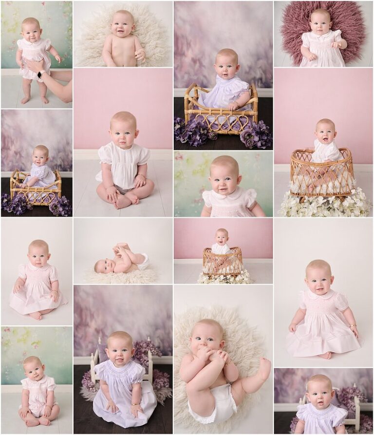 6 month old portraits of a baby girl photographed by Cherilyn Haines photography at her studio in Baton Rouge, Louisiana.