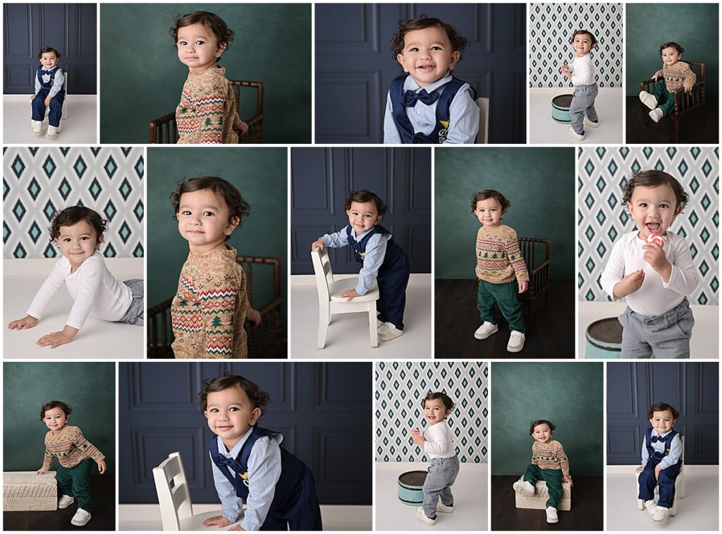 1 year old baby boy is photographed by Cherilyn Haines photography at her studio in Baton Rouge, Louisiana. Cherilyn has also photographed him as a newborn and a 6 month old.