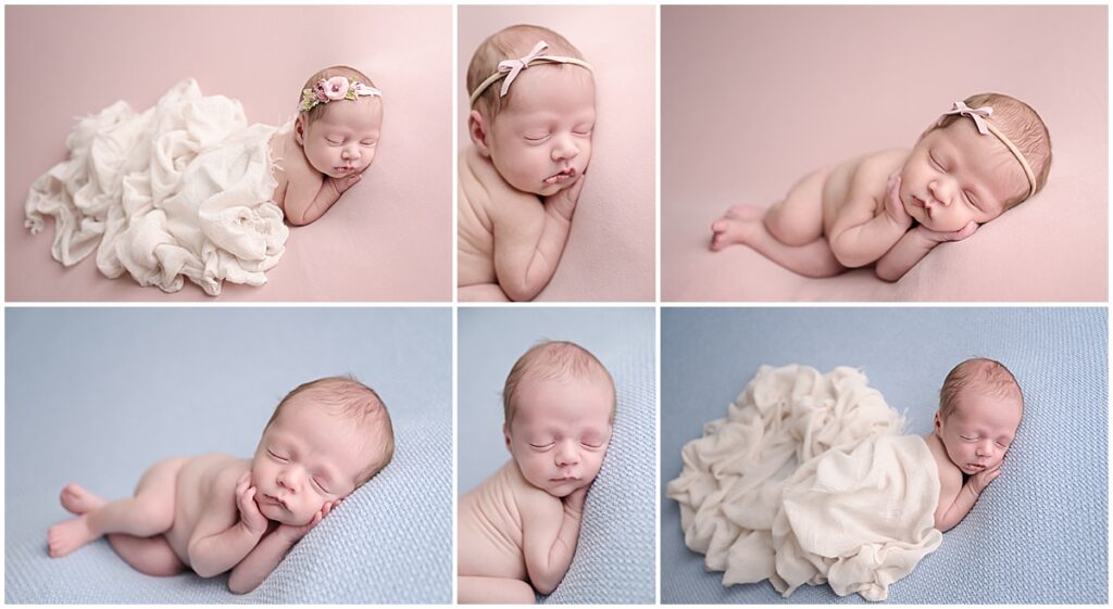 19 day old boy and girl twins are photographed at Cherilyn Haines photography's studio in Baton Rouge, Louisiana