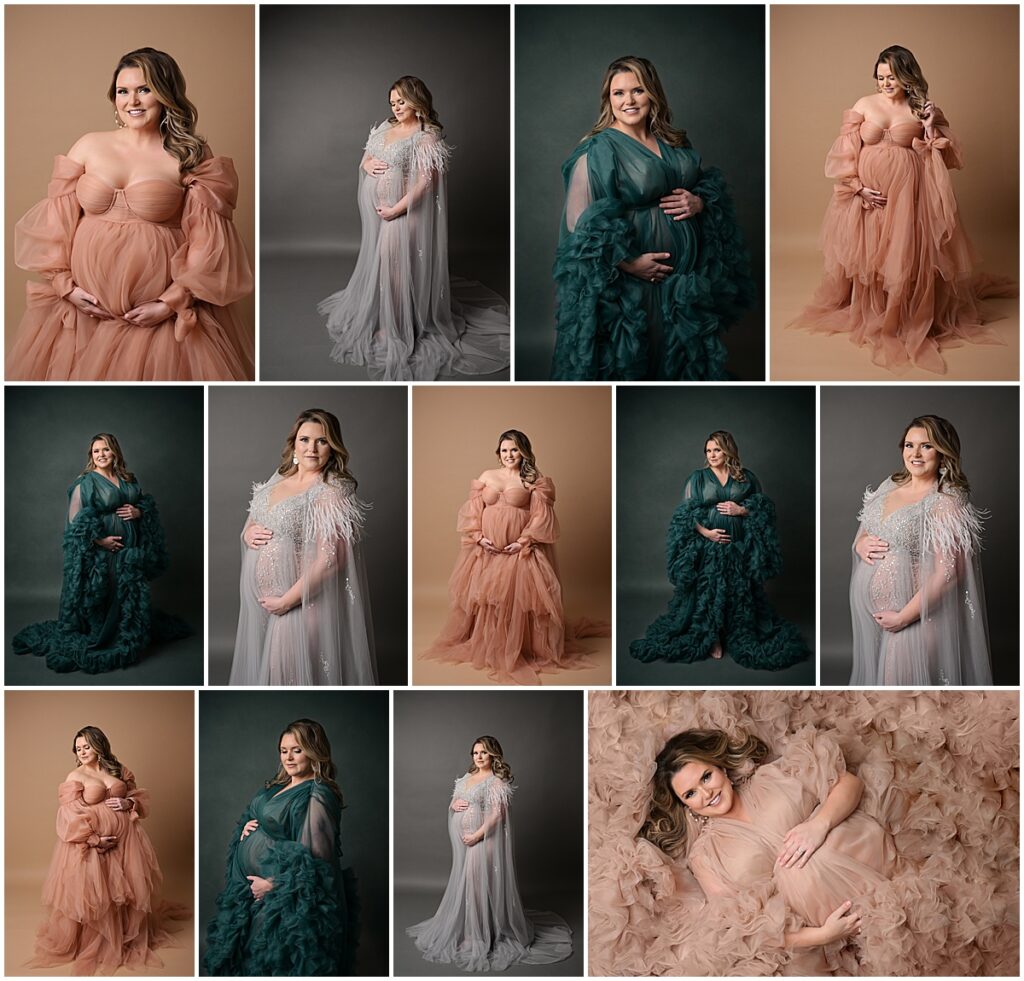 Fine art maternity portrait session in Baton Rouge, Louisiana with Cherilyn Haines Photography. This pregnant mama is photographed wearing 3 couture gowns from Cherilyn's studio collection.