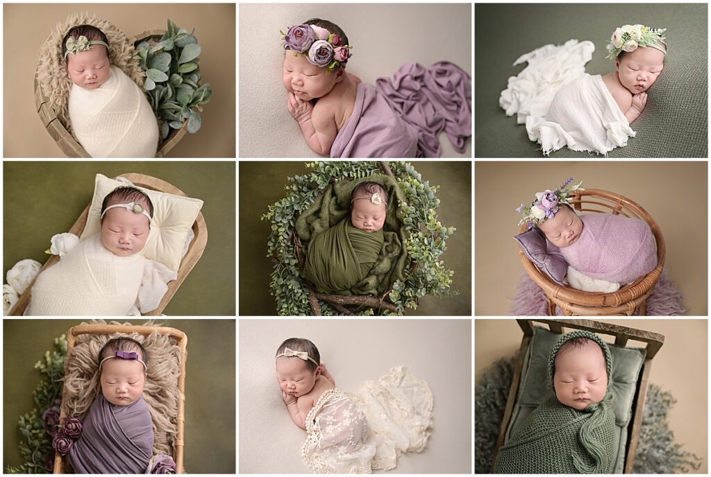 green and purple themed newborn portrait session in Baton Rouge, Louisiana with Cherilyn Haines Photography.