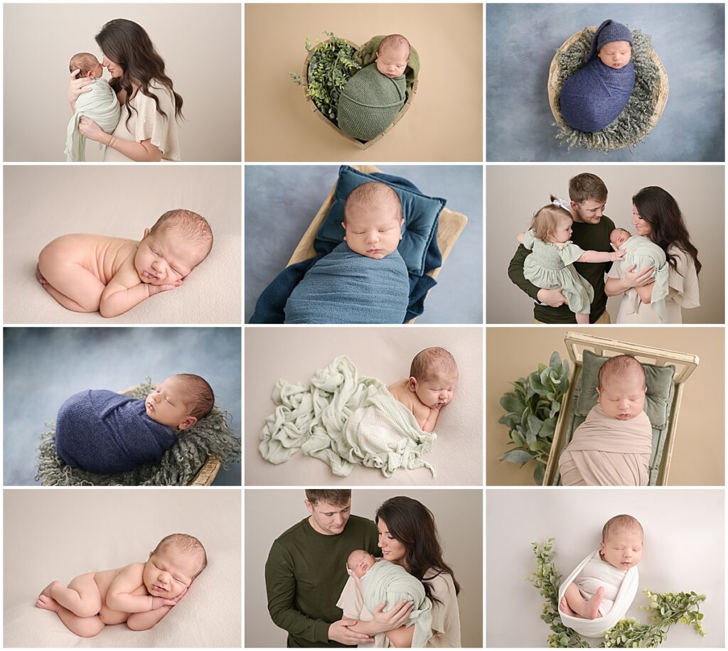 7 day old newborn baby boy is photographed by Cherilyn Haines photography at her studio in Baton Rouge, Louisiana. This newborn baby is photographed with his mom, dad, and big sister.