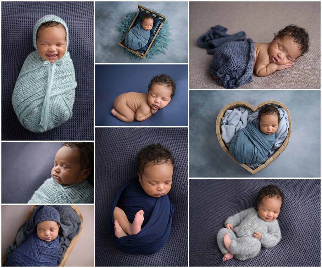 13 day old newborn baby boy is photographed by Cherilyn Haines Photography at her studio in Baton Rouge, Louisiana. Newborn baby boy smiles in newborn portraits.
