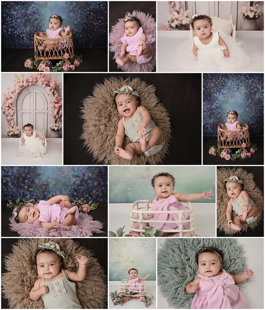 6 month old baby girl is photographed by Cherilyn Haines photography at her studio in Baton Rouge, Louisiana.