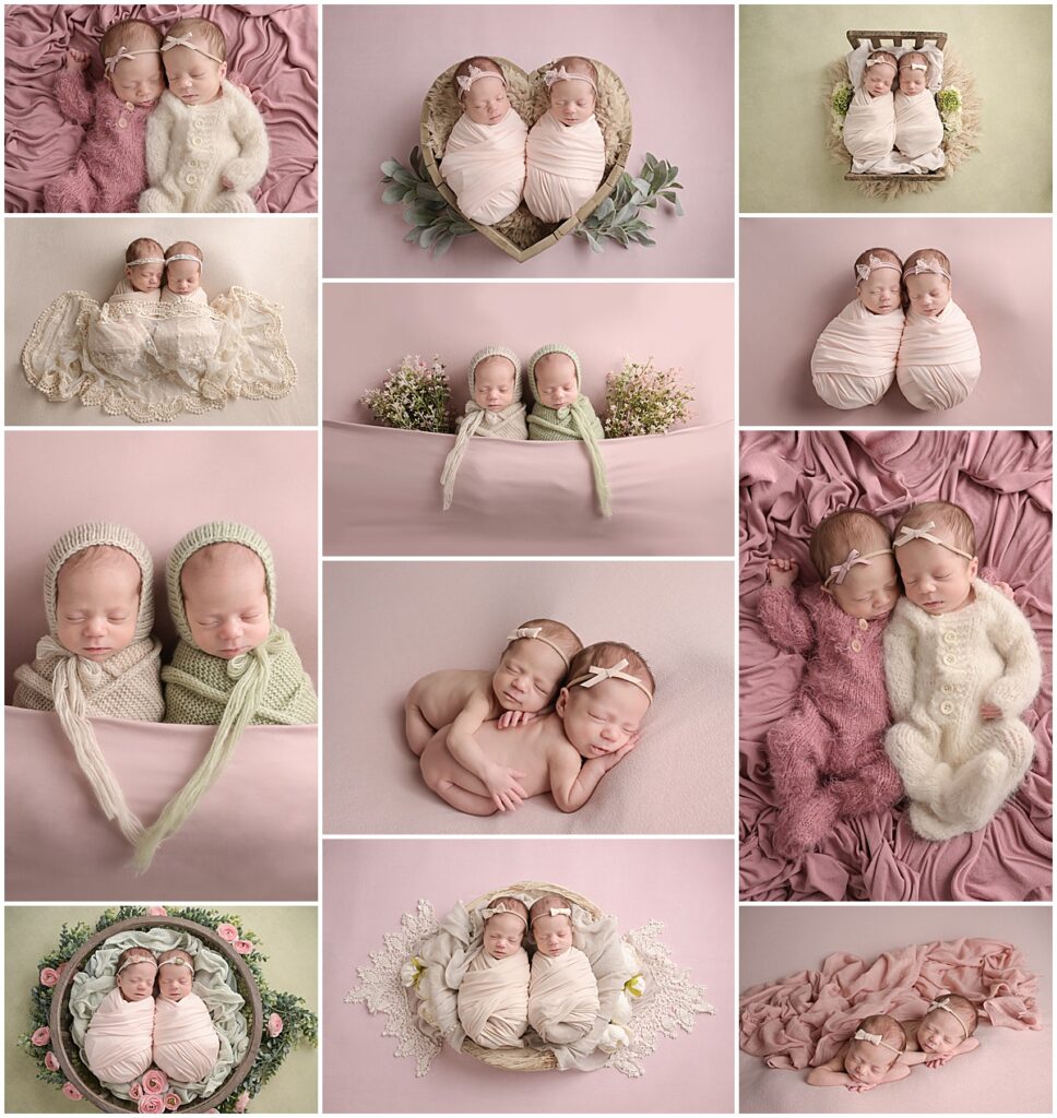 Twin newborn baby girls are photographed by Cherilyn Haines Photography at her studio in Baton Rouge, Louisiana