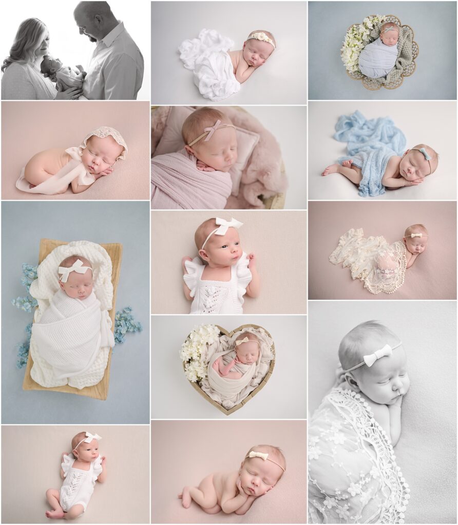11 day old newborn baby girl is photographed on pink and blue blankets at Cherilyn Haines photography's studio in Baton Rouge, Louisiana