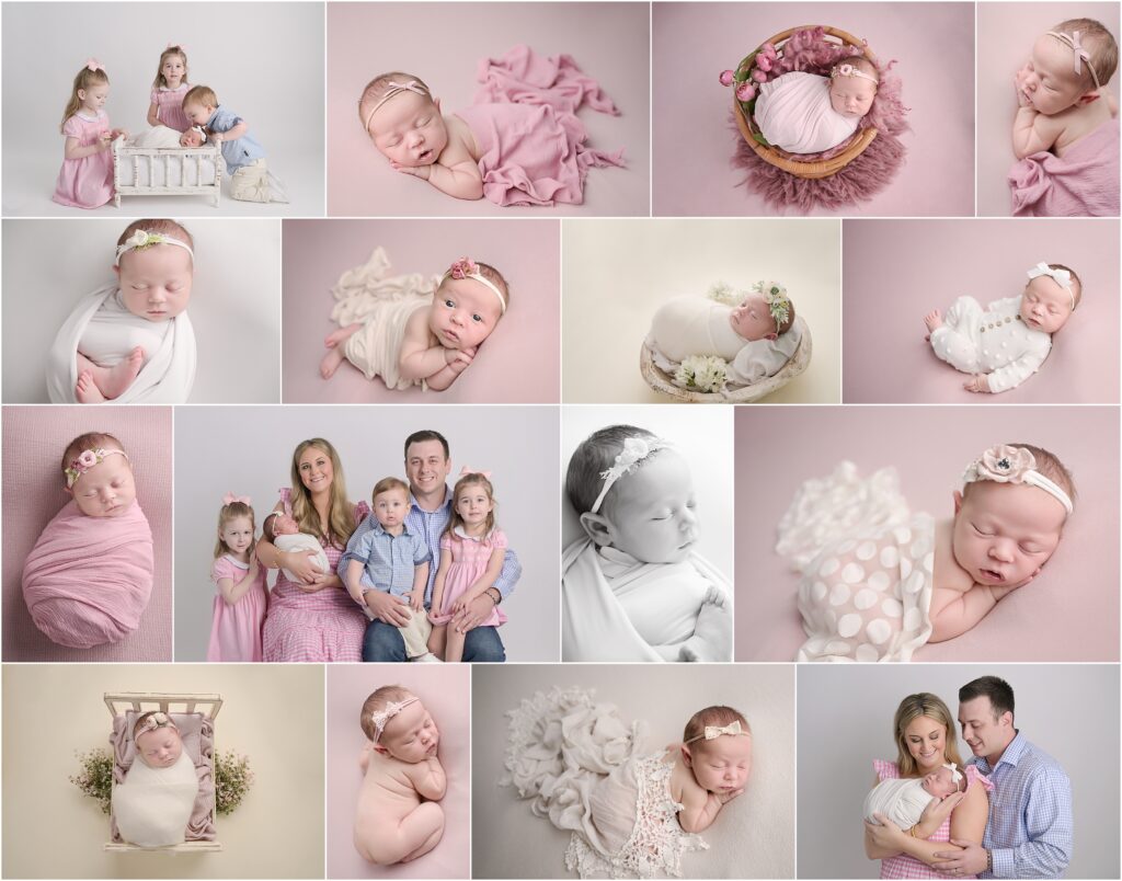 12 day old baby girl photographed with her 3 older siblings at her newborn session with Cherilyn Haines Photography in Baton Rouge, Louisiana.