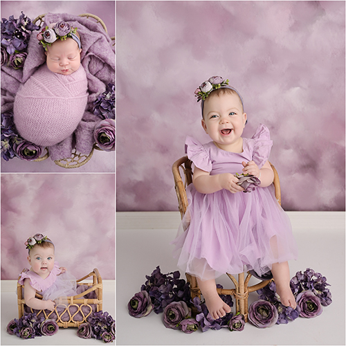 Portraits of a baby girl as a newborn, 6 month old, and 1 year old in Baton Rouge, Louisiana