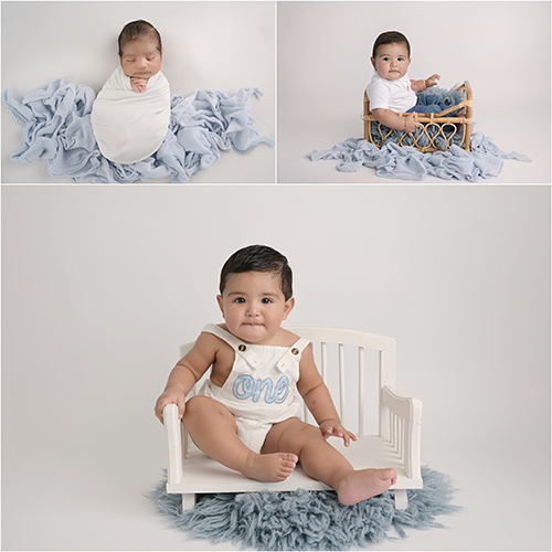 Baby milestone portrait celebrating baby’s first year photographed in Baton Rouge studio